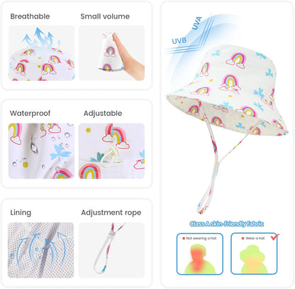 Baby Sun Hat 0-6 Years Toddler Boys Girls Adjustable Bucket Hats Kids Bucket Hats UPF 50+ Wide Brim Beach Swim Pool