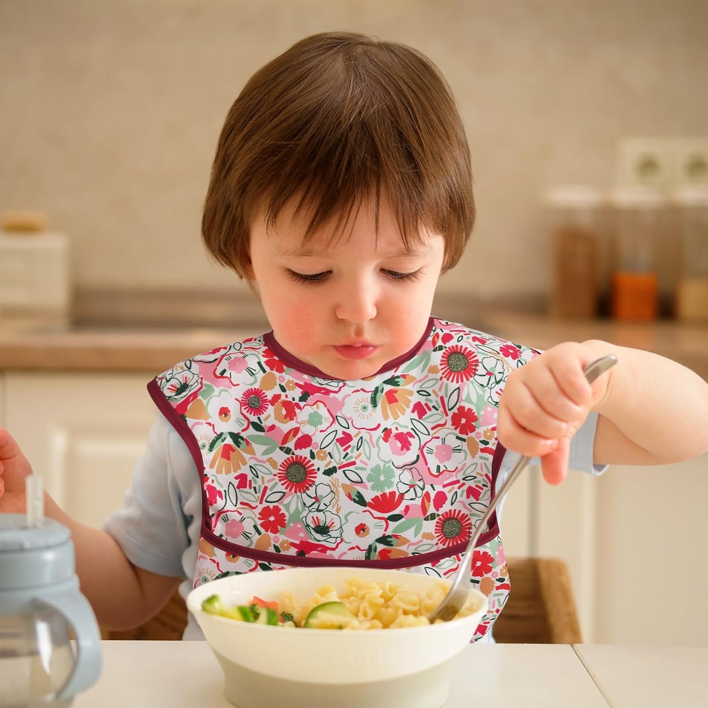 Mess Proof Baby Bib 3 Pack, Waterproof Led Weaning Baby Feeding Bibs with Food Catcher, Travel