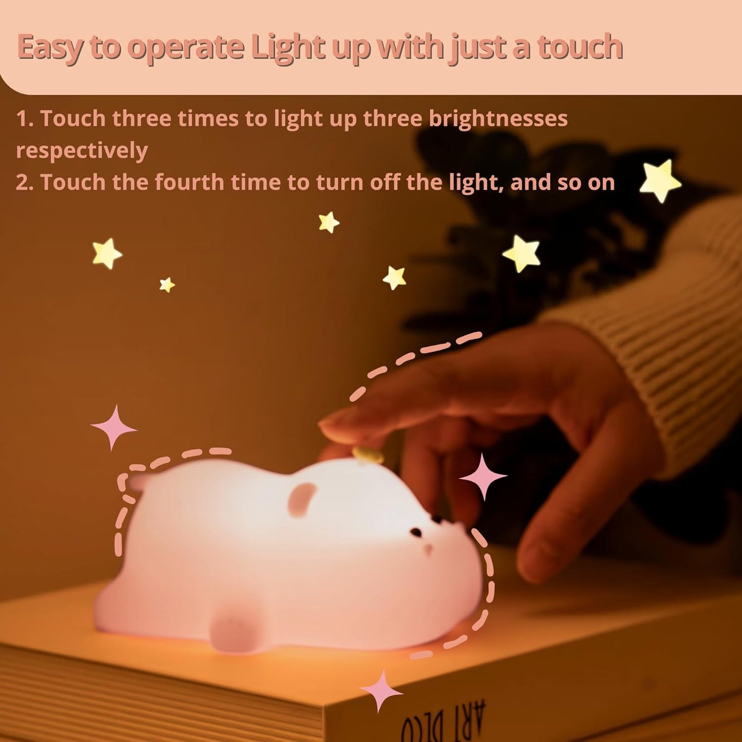 Kids Night Light Cute Hippo Night Lamp with 3 Speed Adjustable Light Soft Silicone Nursery Night Lights with USB Rechargeable for Baby Night Lamp with Touch Sensor Room Decor Cute Gifts for Kids