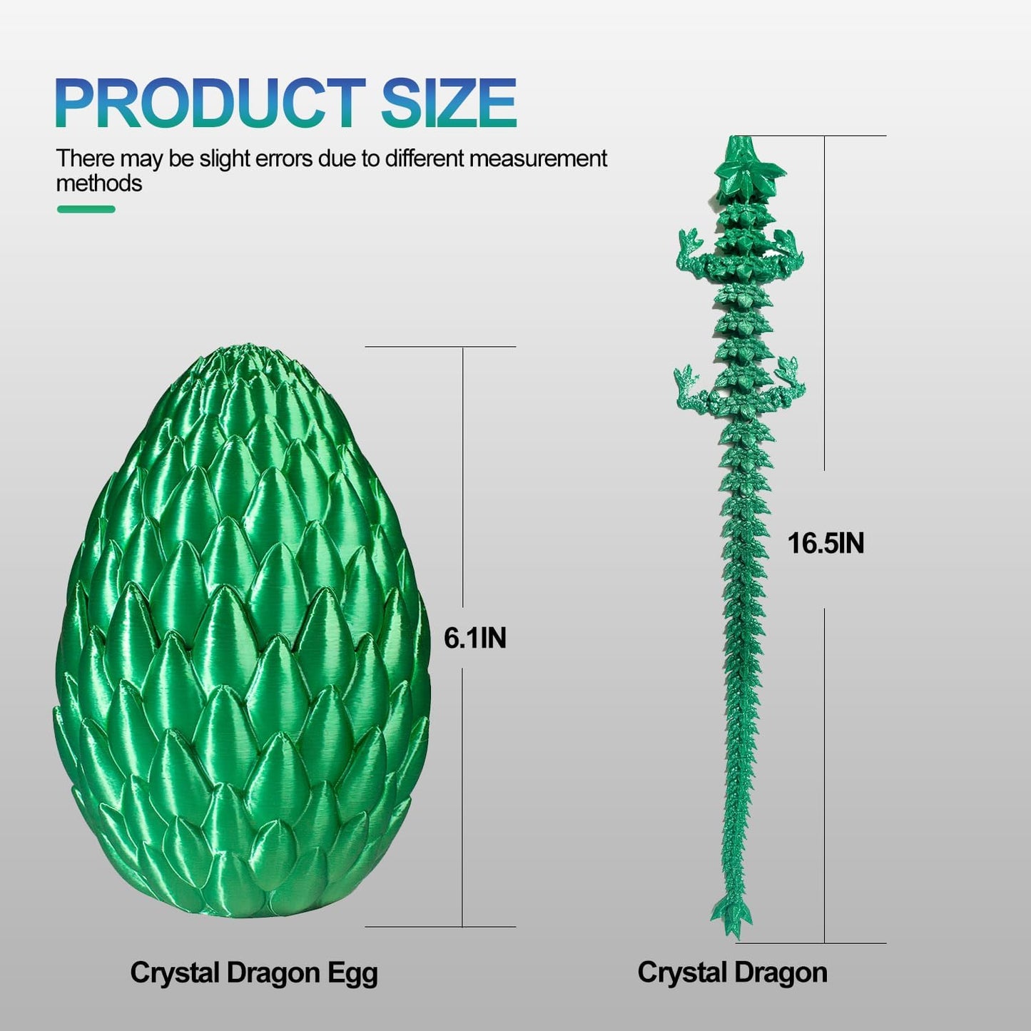 Dragon Eggs with Dragon Inside, 16.5 Inch Large 3D Printed Dragon Egg Articulated Dragon Crystal Dragon Executive Desk Toys Fidget Toy for Autism/ADHD (Blue, only dragon)