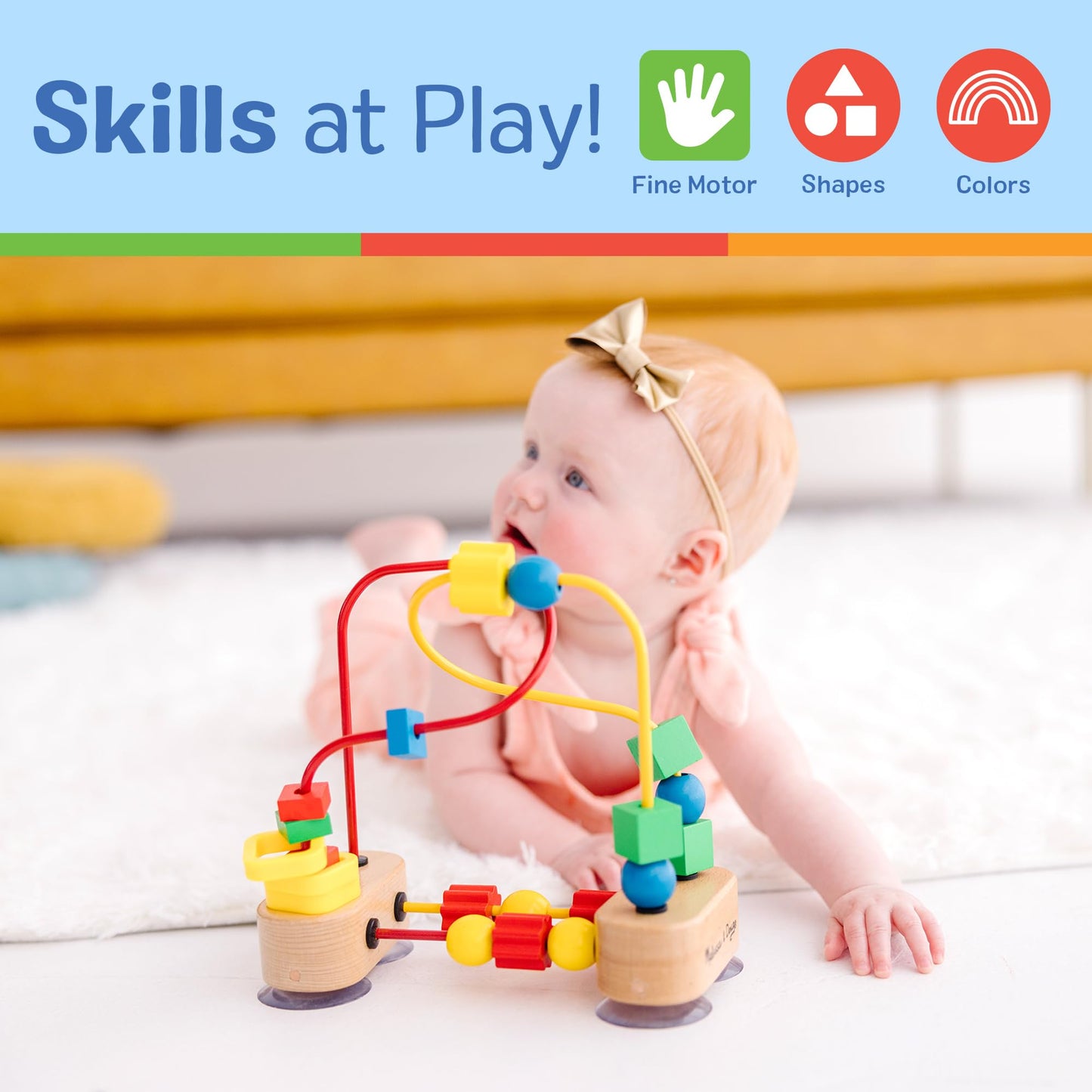 Melissa & Doug First Bead Maze - Wooden Educational Baby Toy with Suction Cups, for Floor, High