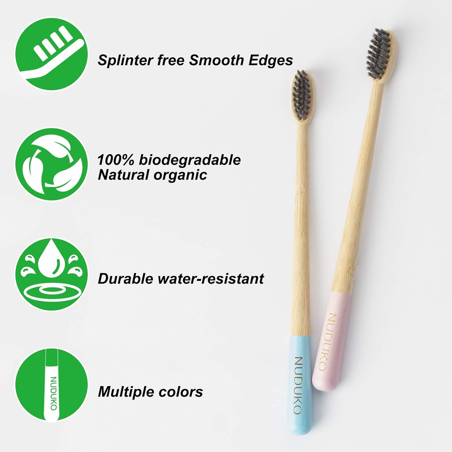 Biodegradable Bamboo Charcoal Toothbrushes, Soft Bristle, Eco-Friendly, Sustainable, BPA Free