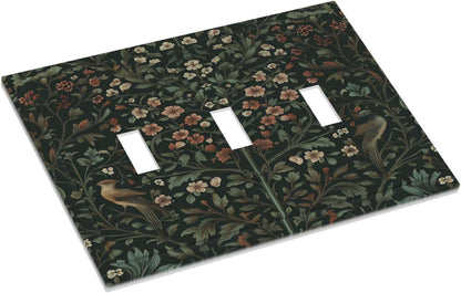 Decorative Switch Plates Vintage Morris Colorful Flower Green Leaf 3 Gang Wall Plate Triple Toggle Light Switch Cover Faceplate Electrical Wall Panels For Bed Room Living Room Decor