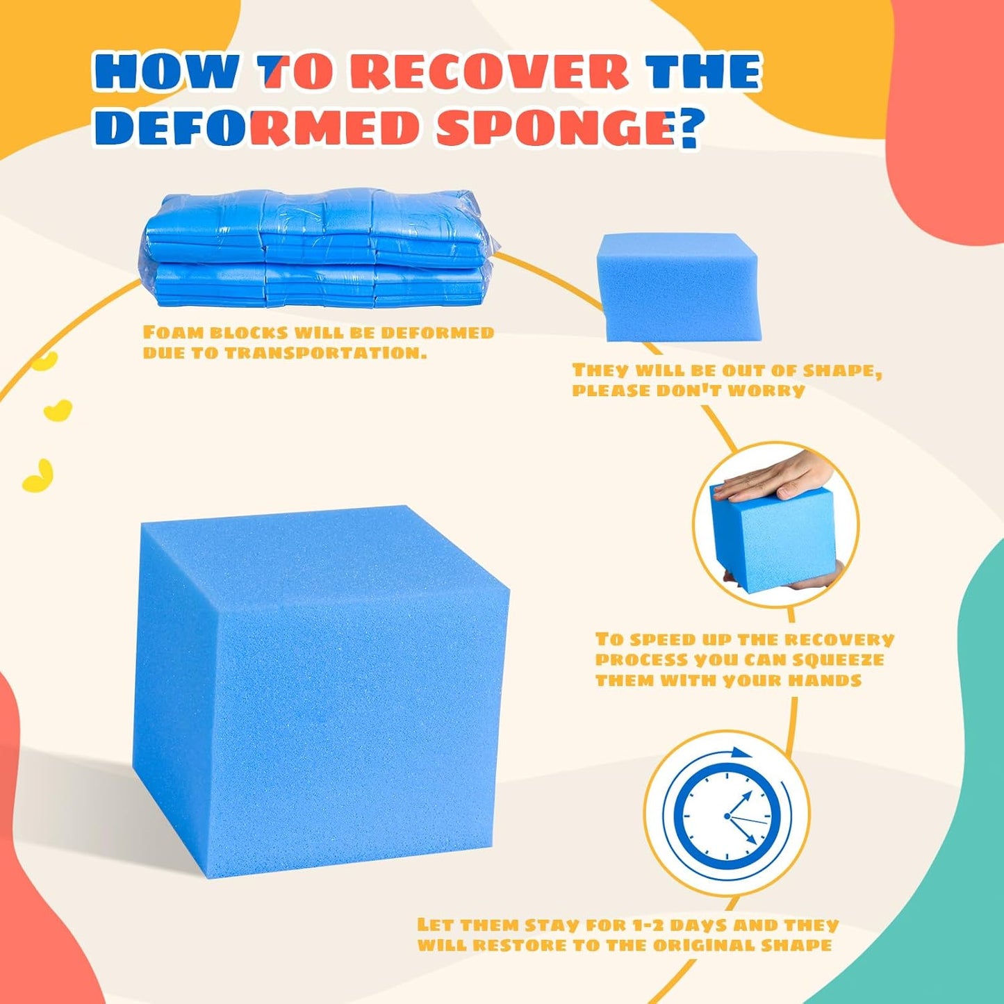 Foam Pit Cubes, 24 PCS 5 Inches Gymnastics Foam Blocks Trampoline Blocks, Multi-Sport Protective Padding for Freerunning, Trampoline, Parkour, Skate Parks & BMX - Dark Blue & Orange