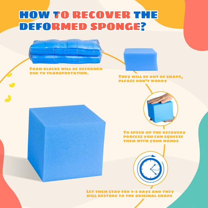 Foam Pit Cubes, 24 PCS 5 Inches Gymnastics Foam Blocks Trampoline Blocks, Multi-Sport Protective Padding for Freerunning, Trampoline, Parkour, Skate Parks & BMX - Dark Blue & Orange