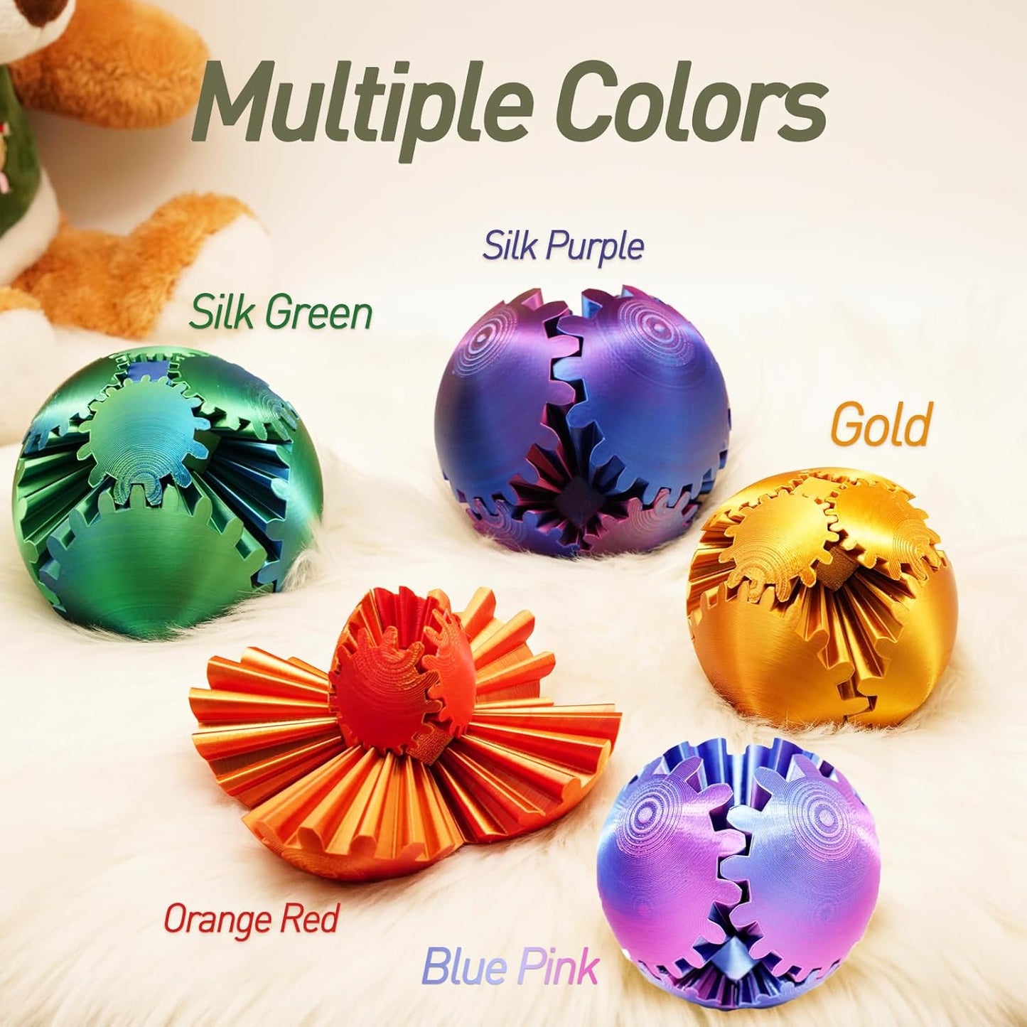 Gear Ball Fidget Toy - 3D Printed Stress Relief Spinner, Educational and Fun Gift for Kids & Adults, Durable & Eco-Friendly, Ideal for Birthday (Silk Green)