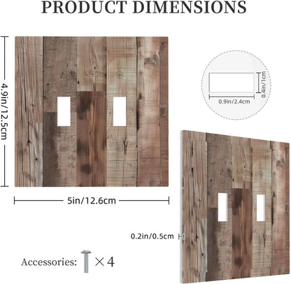 Decorative Switch Covers Plate Retro Wood Plank Vintaga Wooden Board 2 Gang Wall Plate Unique Double Toggle Light Switch Plate Wall Cover Plate Faceplate for Bedroom Home Decor