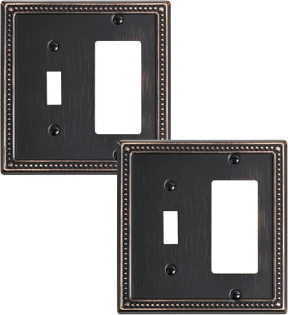 2-Pack Combo Toggle/Decorator Light Switch Cover Plate, Pearls Decorative Electrical Outlet Covers, Metal Wall Switch Plates and Outlet Covers, Aged Bronze