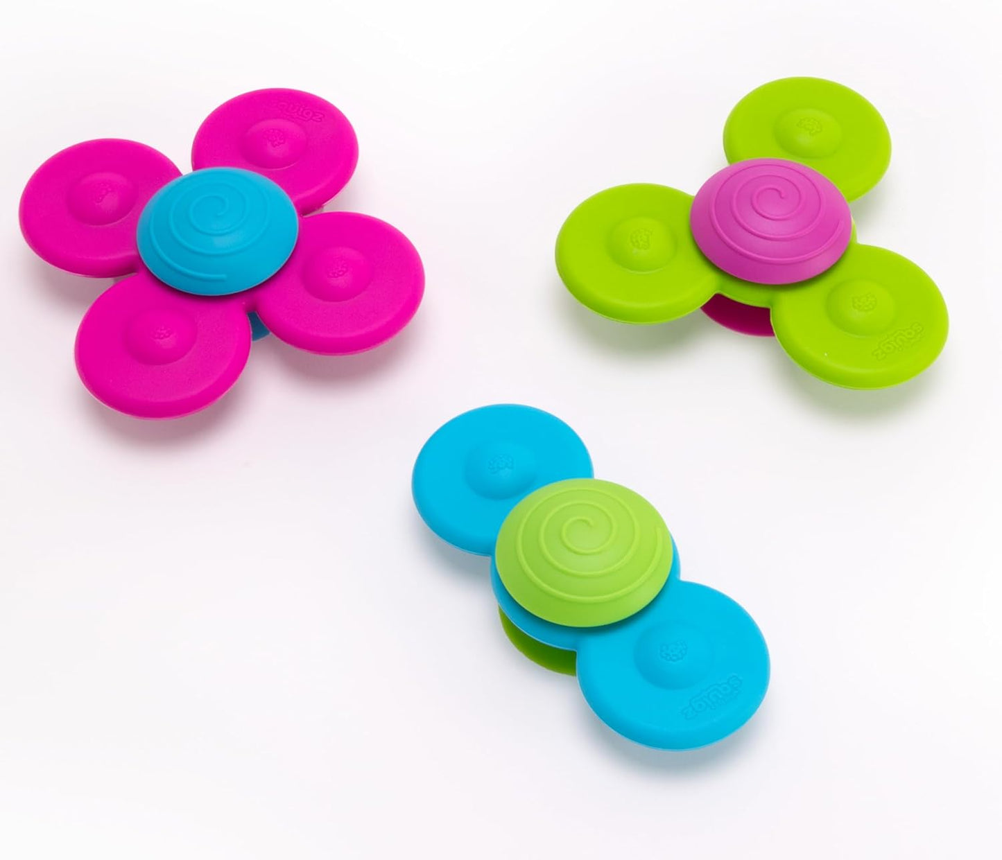 Fat Brain Toys Whirly Squigz - 3 Silicone Spinners for Toddlers & Kids, 10 mos+