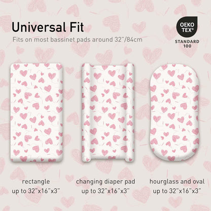 Gllquen Baby Bassinet Sheets 4 Pack, Breathable Cozy Fitted Mattress Sheet, Elastic Travel Crib Fashionable Floral Pattern, Standard Cradle Safe Sheets for Baby Boys Girls 32"x16"(Love)