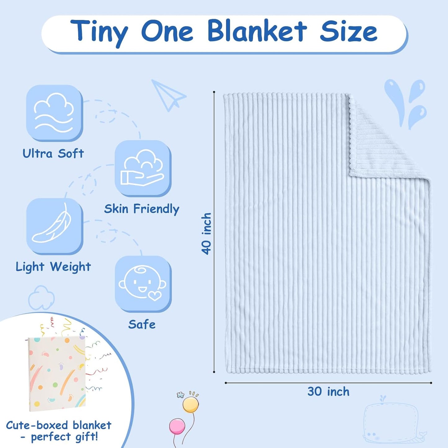 Soft Fleece Baby Blanket Ultra Cozy Blue Baby Blankets for Boys Warm and Lightweight Infant Toddler