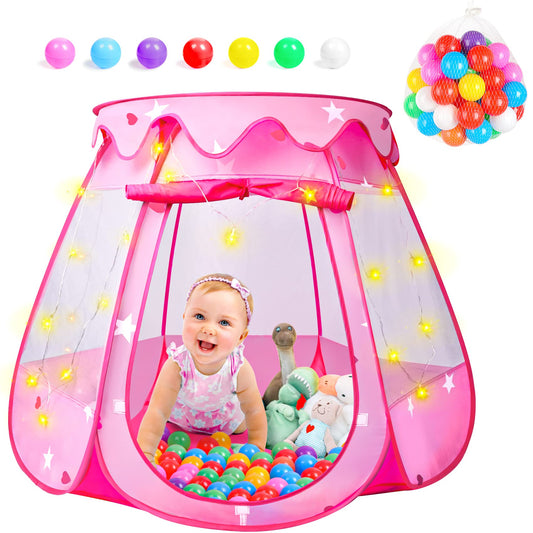 DISHIO Ball Pits with 50 Balls, Pop up Tents for Kids with Star Lights