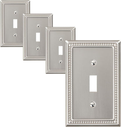 4-Pack Single Toggle Light Switch Cover Plate, Pearls Decorative Switch Plate Covers, Brushed Nickel 1 Gang Metal Wall Plate