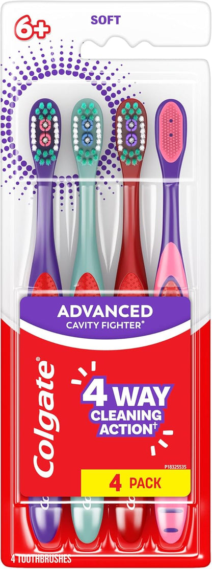 Colgate Extra Soft Kids Toothbrushes, Advanced Cavity Fighter Kids Toothbrush Pack, Extra Soft