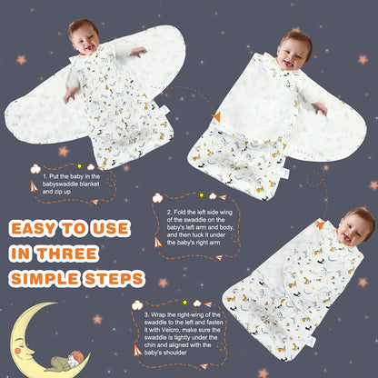 Swaddle-Blanket Baby Girl & Boy Swaddles Newborn Infant Transition 100% Cotton Wrap Blankets, 3-Way Adjustable Wearable Blanket, TOG 1.0 (Dinosaur, 3-6 Month)