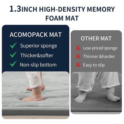 ACOMOPACK Baby Play Mat for Floor 1.3" Thick Memory Foam Play Mat 71"×79" Tummy Time Crawling with Non-Slip Bottom for Living Room,Nursery,Soft Velvet Playpen Mats for Kids,Infants（Light Grey）