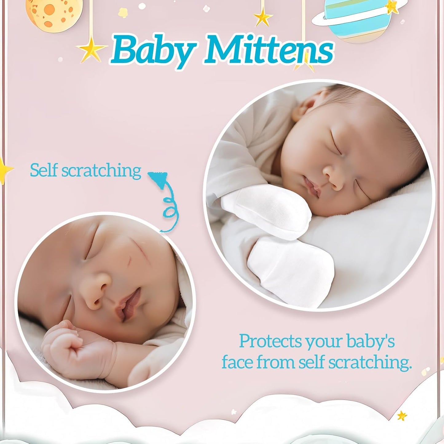 No Scratch Baby Mittens Newborn Infant Toddler Mittens Soft Elastic Wrist Gloves Mitten for 0-6 Months Boys Girls