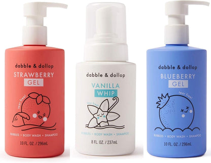 Dabble & Dollop USA Bundle, 3-in-1 Natural Bubble Bath, Body Wash & Shampoo for Kids, USA-Made