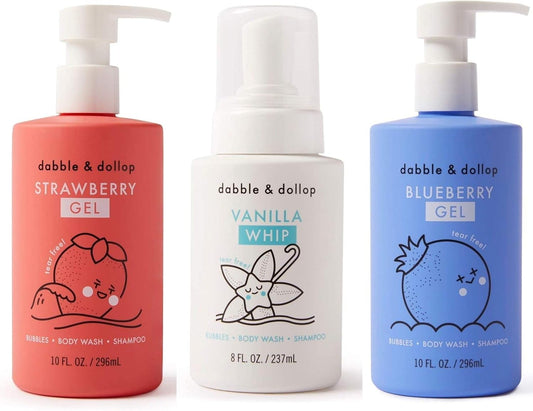 Dabble & Dollop USA Bundle, 3-in-1 Natural Bubble Bath, Body Wash & Shampoo for Kids, USA-Made