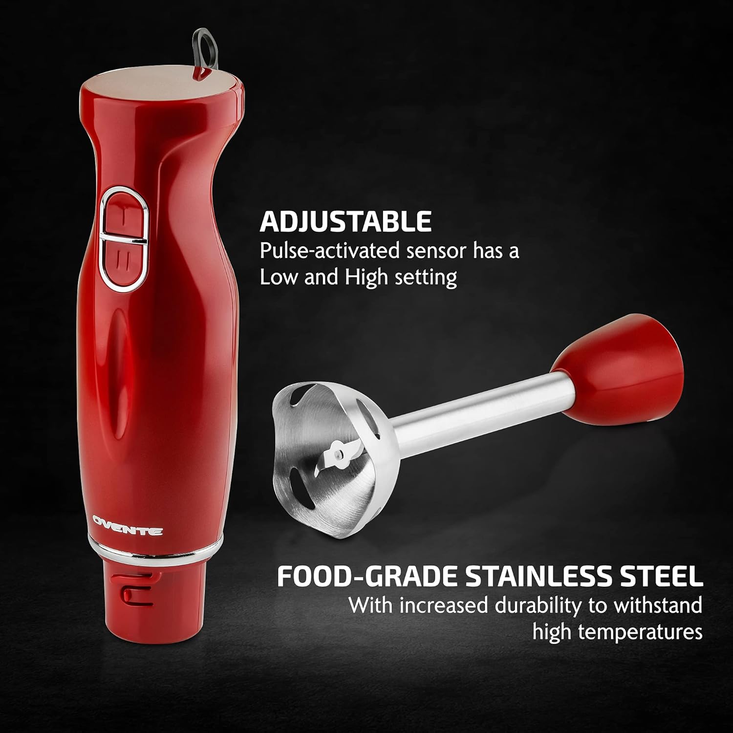OVENTE Immersion Hand Blender, 300W Electric Handheld Portable Stick Mixer with 2 Mixing Speed and