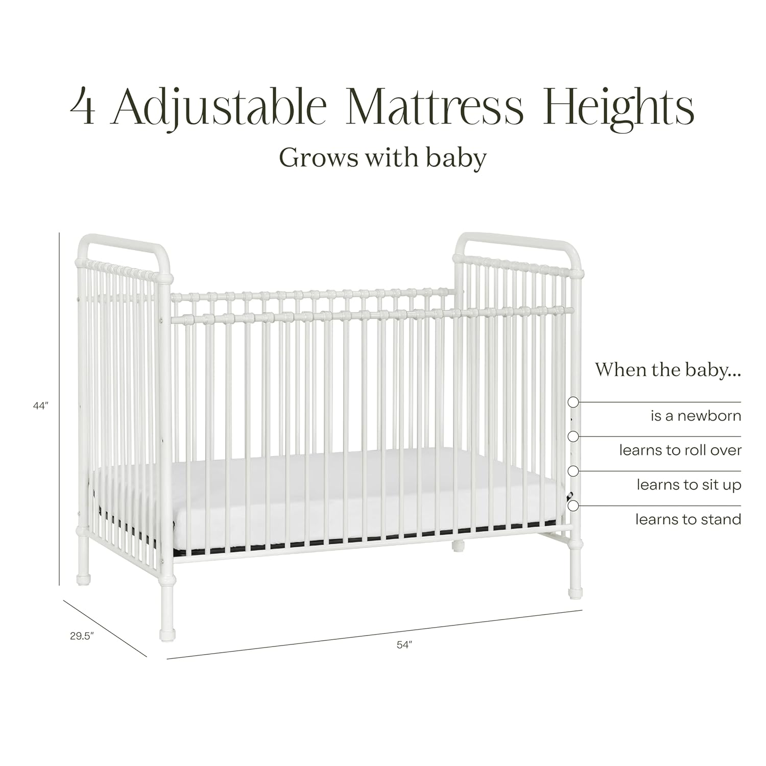 Namesake Abigail 3-in-1 Convertible Metal Crib in Washed White, Greenguard Gold Certified
