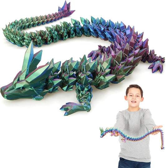 3D Printed Dragon, 3D Dragon,24 Inch 3D Printed Fidget Dragon, Bigger Fidget Crystal Dragon Toys, 3D Printed Articulated Dragon for Home Office Car Desk Decor Toys (Red Yellow Blue)