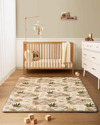 Blissful Diary Baby Play Mats for Floor, 71x59 Inch Extra Thicker & Large Soft Cushioning Foam Playmats for Babies and Toddlers, Foldable Washable Baby Crawling Mat for Playpen, Earth Tones Design