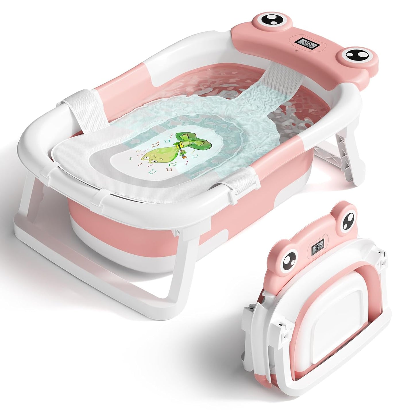 Baby Bathtub, Collapsible Newborn Bathtub for Infant to Toddler 0-24 Months with Soft Cushion and