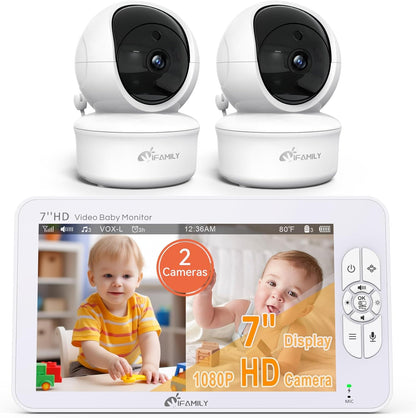 iFamily 7" Large Split Baby Monitor with 2 HD Cameras and Audio, 1080P HD Video Baby Monitor No