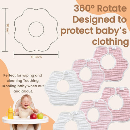 MUKIN Baby Drooling Towel, Snap Bibs, Muslin Bibs, 6 Pack, Adjustable, Soft Cotton