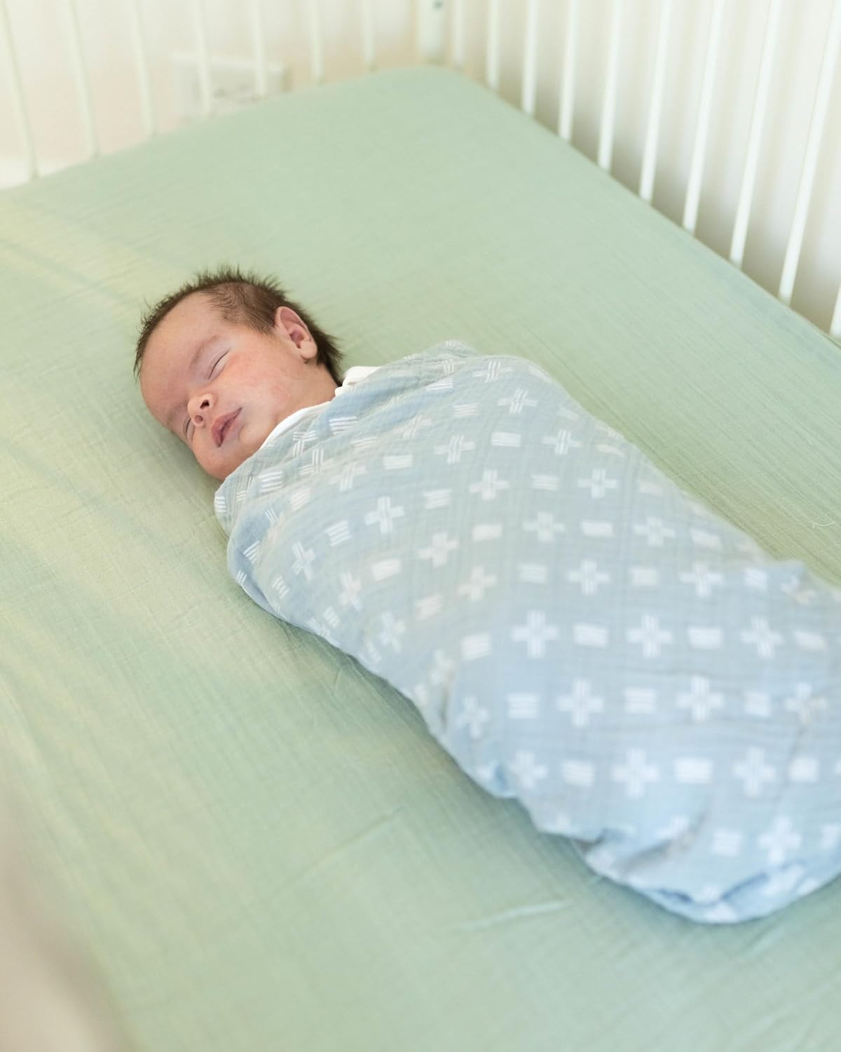 Crane Baby Fitted Sheet, Soft Cotton Fitted Sheet for Cribs and Nurseries, Evergreen, 28”w x 52”h x