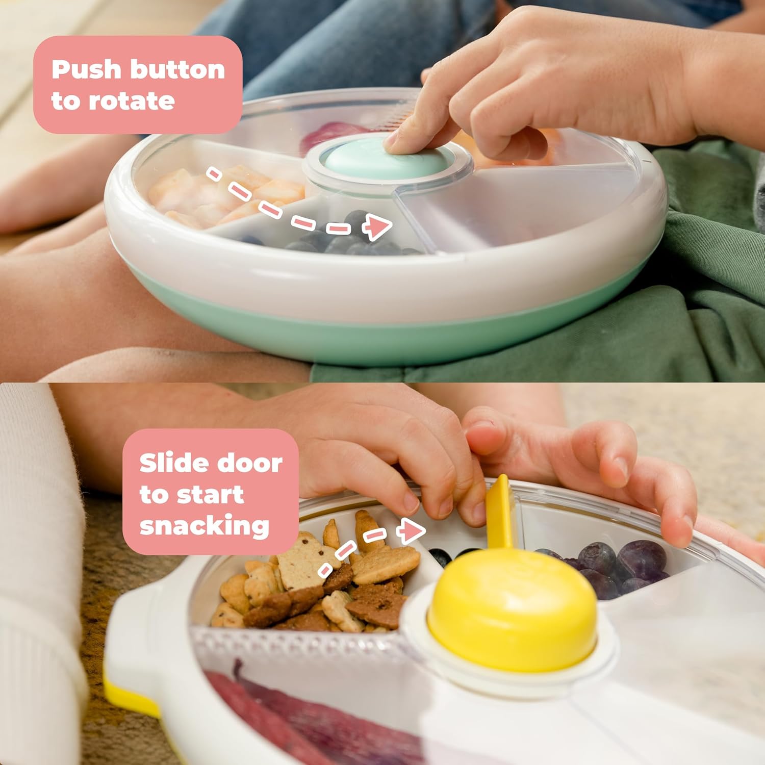 GoBe Kids Large Snack Spinner Slide Bundle with Hand Strap and Sticker Sheet - Reusable Snack