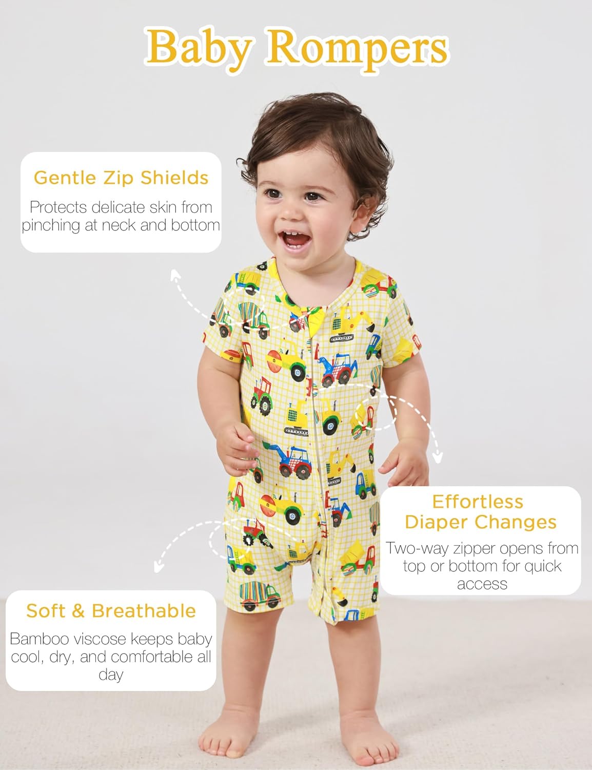 Baby Boys Bamboo Viscose Short Sleeve Romper Soft Comfy Infant Summer Jumpsuit