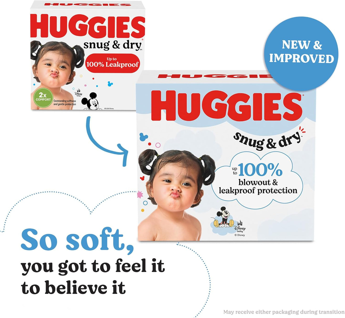 Huggies Size 1 Diapers, Snug & Dry Newborn Diapers, Size 1 (8-14 lbs), 44 Count, Packaging May Vary