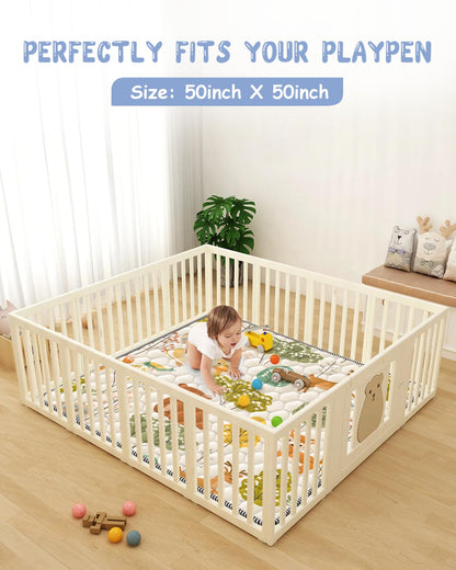 Baby Play Mat 50" X 50" Playpen Mat Waterproof Baby Floor Mat Non-Slip Cushioned Baby Crawling Mat, Activity Playmats for Babies, Toddlers, Infants, Play & Tummy Time (50x50, Fox)