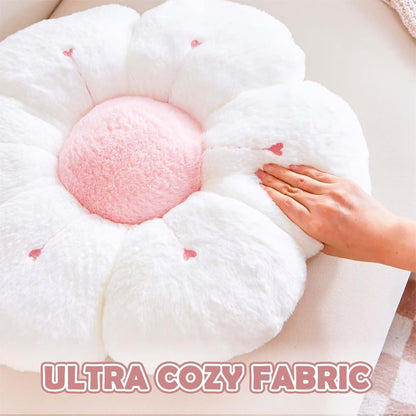 Flower Pillow, Cute Flower Shaped Decorative Pillow, Soft Rabbit Fur Daisy Pillow Home Decor Floor Seating Cushion for Bedroom Living Room (White 14.9 Inch)