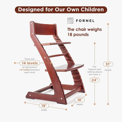 FORNEL Adjustable High Chair in Dark Walnut Finish | The Forever Chair That Grows from Toddler to