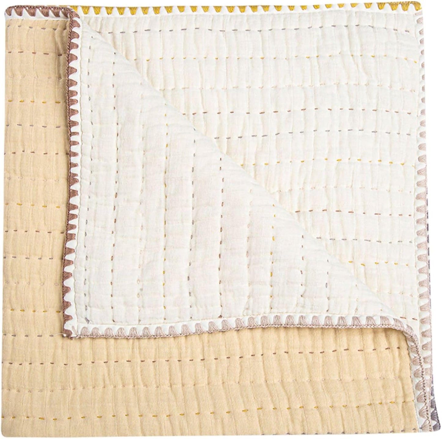 Crane Baby Blanket Quilted Cotton 36” X 36” Light Yellow Nursery Essential for Boys and Girls