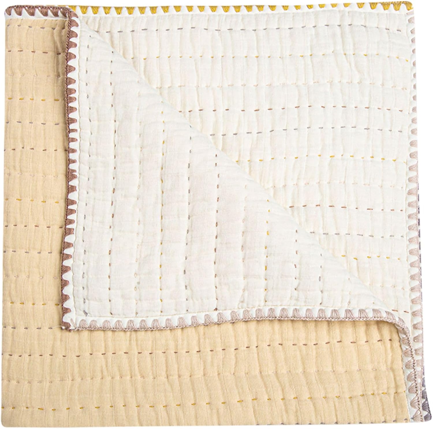 Crane Baby Blanket Quilted Cotton 36” X 36” Light Yellow Nursery Essential for Boys and Girls