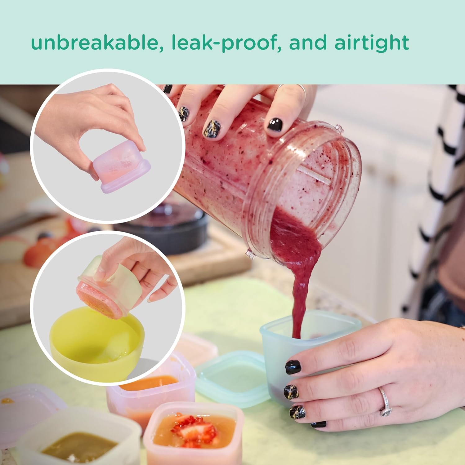 Olababy Clear Sense Silicone Storage Containers 4pk for Baby Food, Snacks, Formula, Puree, Sauce &