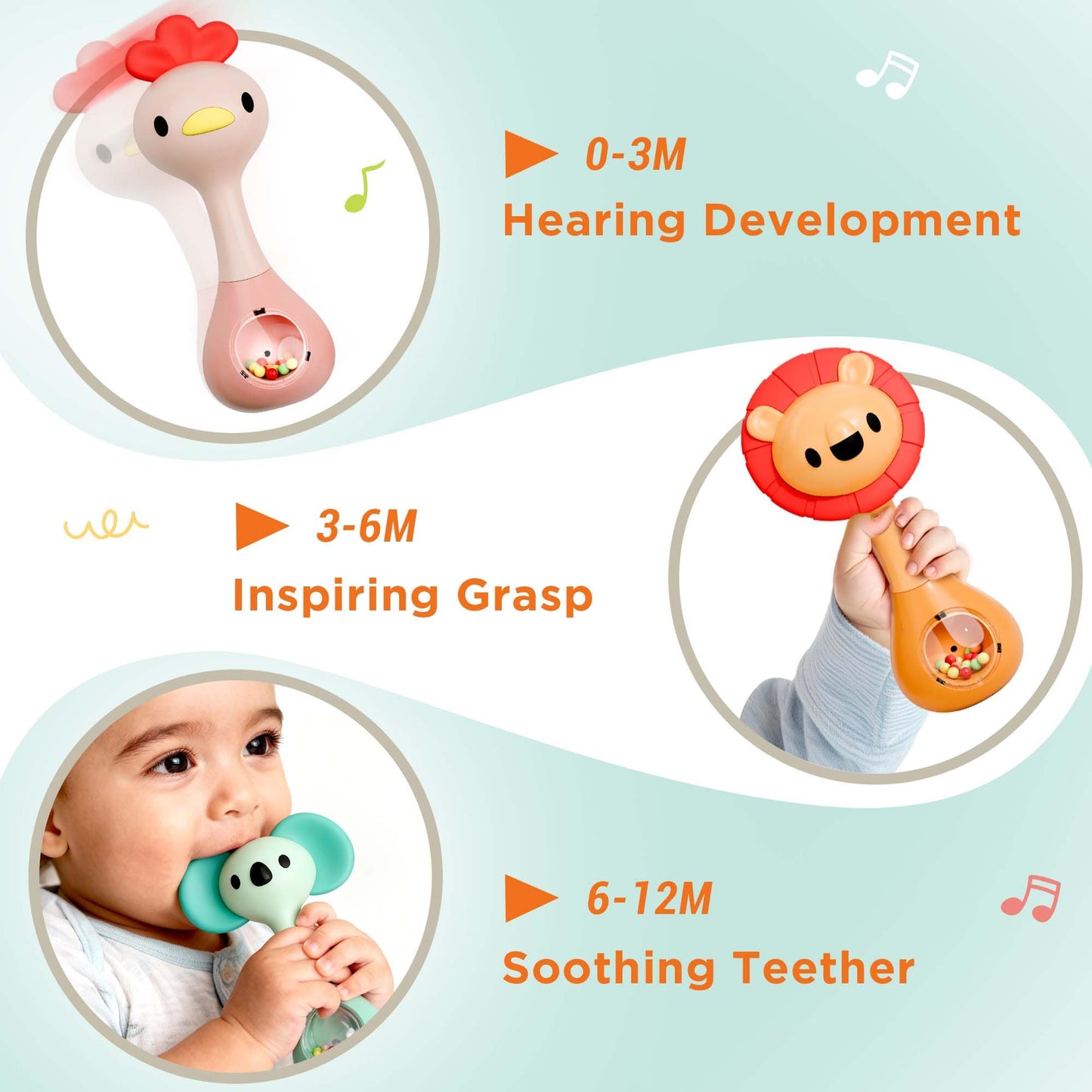 iPlay, iLearn Baby Shaker Rattles, Sensory Teething Toy Babies 3-6-12 Month