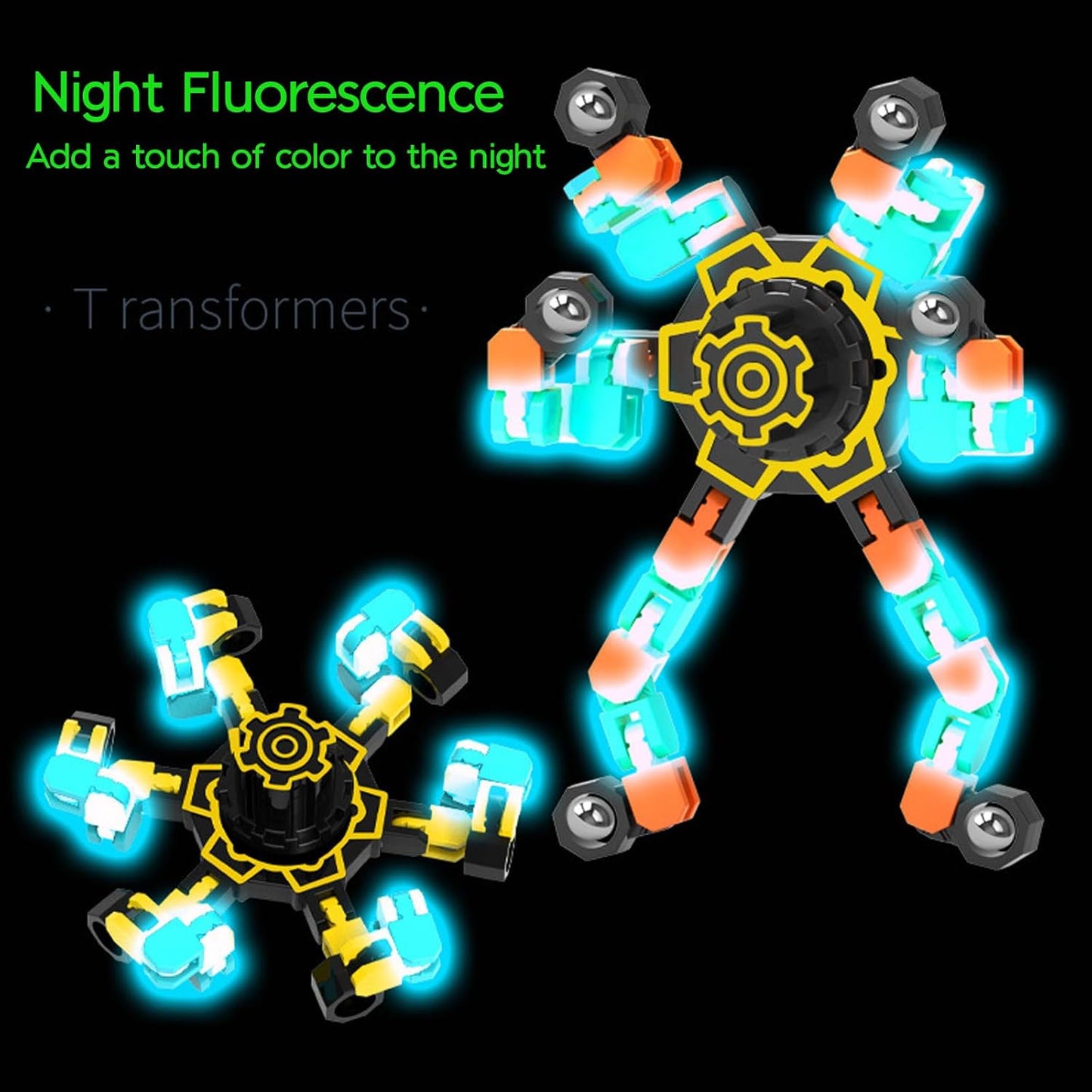 Transformable Fidget Spinners 4 Pcs for Kids Adults, Stress Relief Fidget Sensory Toys for Boys and Girls, DIY Fidget Spinners for ADHD Autism Birthday Party Favors, Gifts, Classroom Supplies Prizes