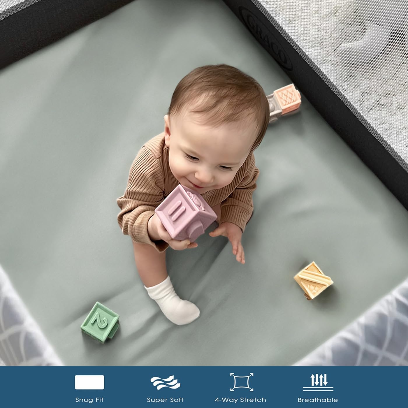 GRSSDER Mini Crib Sheets Fitted, Pack and Play Sheets 2 Pack, Ultra Soft Stretchy Pack N Play