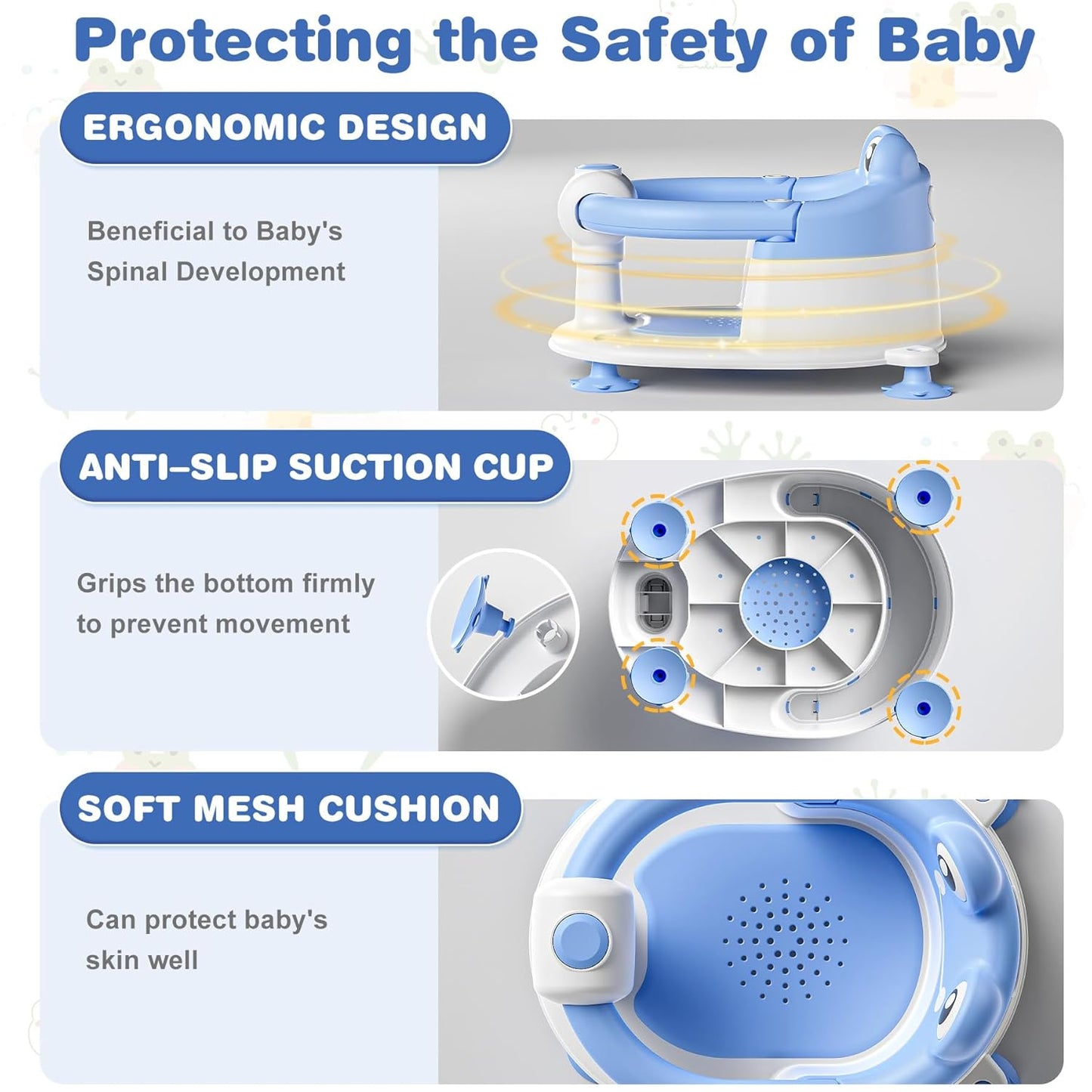 Baby Bath Seat for Babies 6 Months & up Non-Slip Toddler Bath Seats for Sitting Up Infant Bathtub