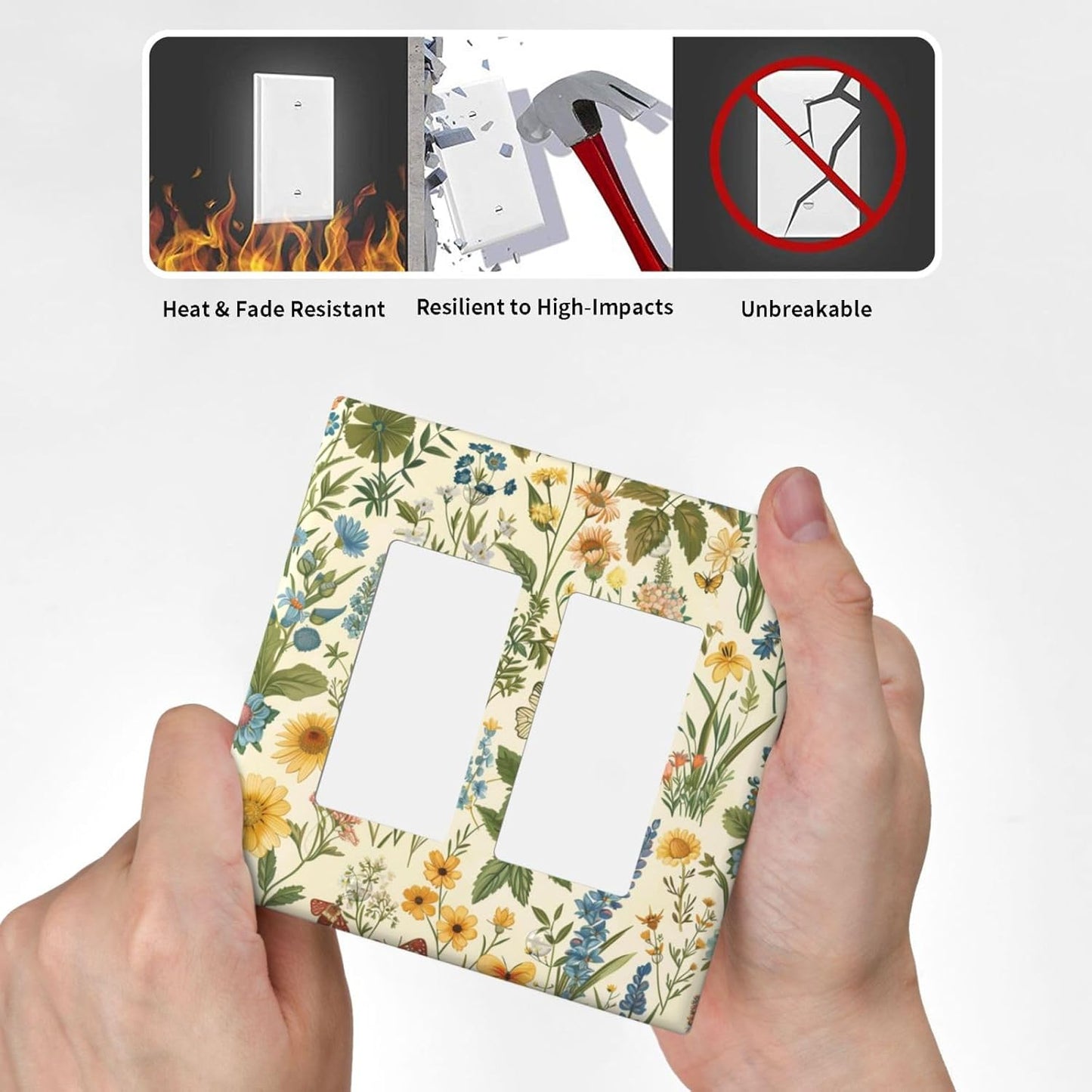 Decorative Outlet Covers Rustic Plant Garden Leaf Flower Butterfly 2 Gang Wall Plate Double Rocker Two Switch Wall Cover Plate Light Switch Cover Plate Faceplate for Bedroom Home Decor