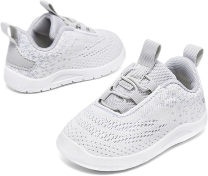 MORENDL Toddler Slip On Sneakers Baby Walking Shoes Non-Slip Breathable Unisex Pink Mesh Lace-Up Athletic Sneakers Infant Running Shoes