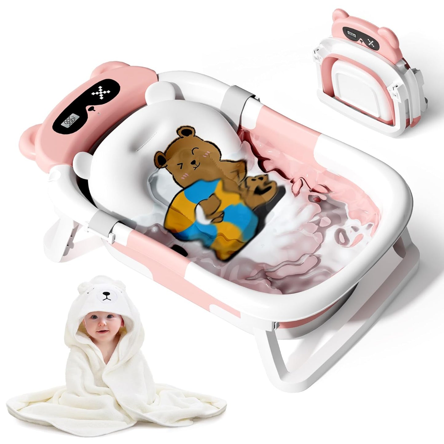 Collapsible Baby Bathtub for Newborn to Toddler (0-18 Month) - Portable Baby Bath Tub for Travel