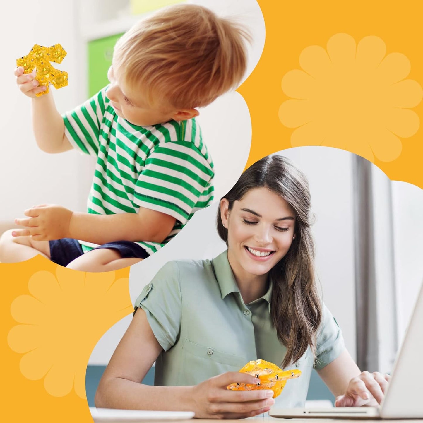 RoomyRoc Magnetic Fidget Sphere - Pentagons Magnets Balls - 12 Piece Set - Crystal Orange - Magnet Fidgets Toy - Creativity Beyond Imagination, Inspirational, Recreational, Desk Toys for Adults