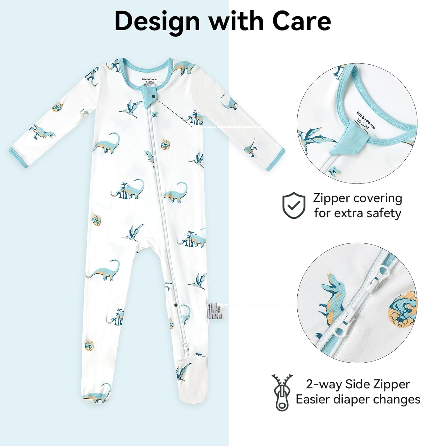 BubblePanda Rayon Made From Bamboo Baby Pajamas Baby Clothes for Boys Girls Unisex Zip-Front Non-Slip Onesie Sleeper