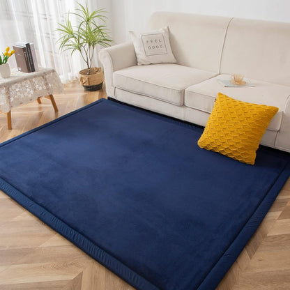 MAXYOYO Coral Velvet Area Rug, Thick Japanese Tatami Mat Living Room Carpet with Non-Slip Backing, Large Solid Color Mat for Bedroom Dormitory Yoga, Navy, 78 by 158 inch